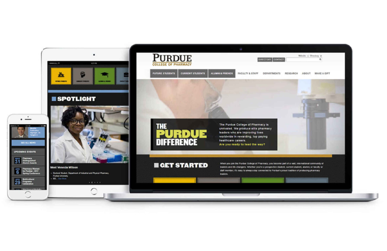 Purdue College of Pharmacy website mockup